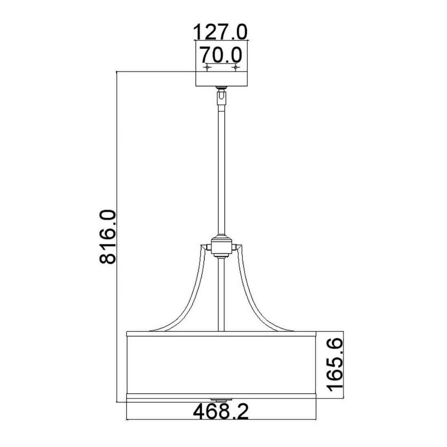 Schéma technique coté présentant les dimensions et la hauteur du luminaire.