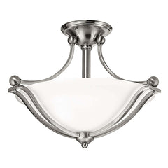 Plafonnier Bolla 2 lumières nickel satiné, verre, Ø 48,9 cm