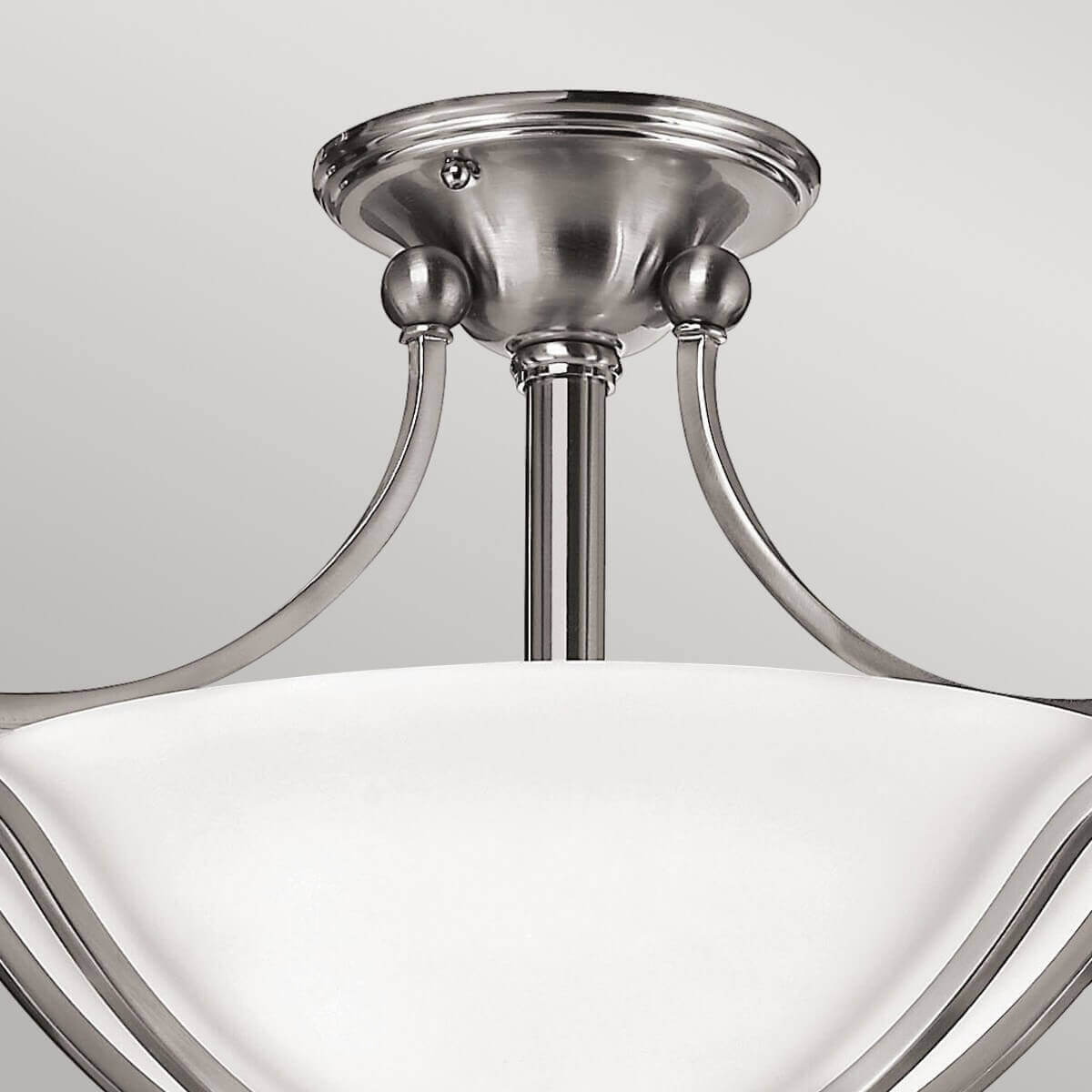 Plafonnier Bolla 2 lumières nickel satiné, verre, Ø 48,9 cm