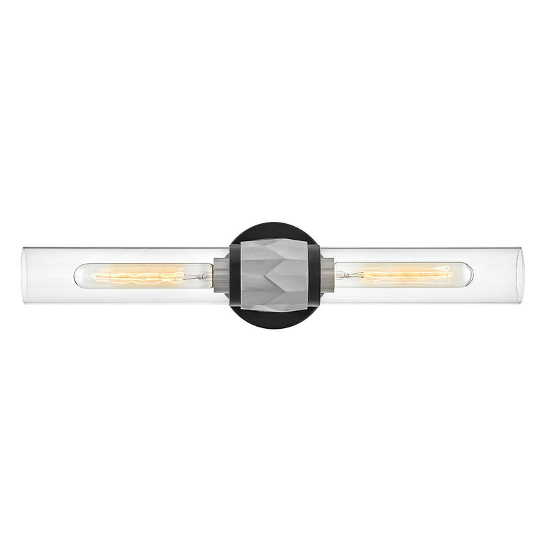 Applique murale Ellison 2 lumières noire et nickel satiné, verre