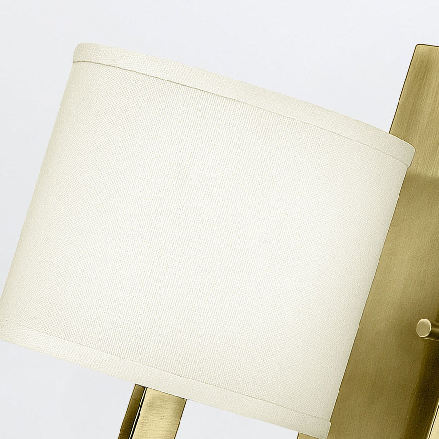 Gros plan sur la texture tissée de l'abat-jour blanc et sa couture