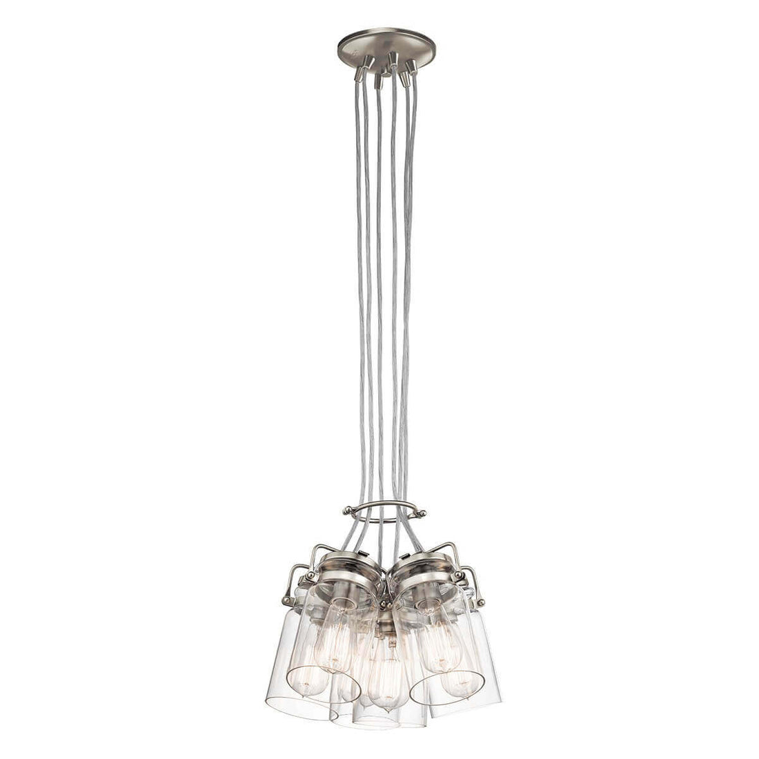 Suspension Brinley 6 lumières nickel satiné, verre