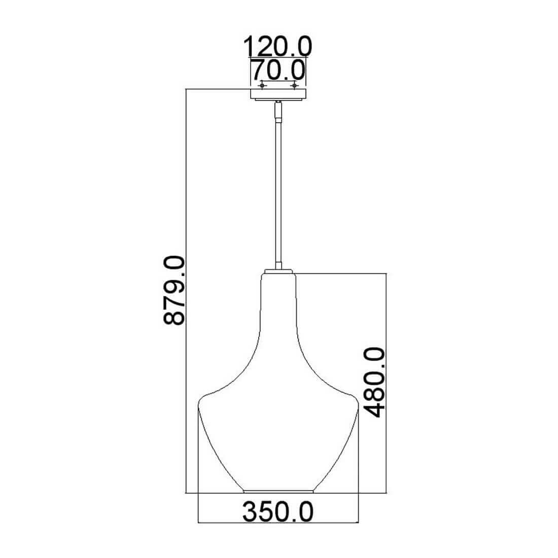 Schéma technique coté avec hauteur totale, diamètre et dimensions de la rosace
