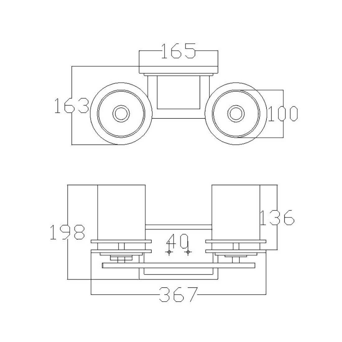 Schéma technique coté de l'applique, dimensions en millimètres et vue de dessus.
