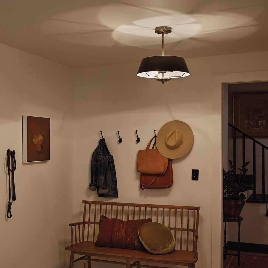 Suspension Luella 3 lumières noire et laiton, verre