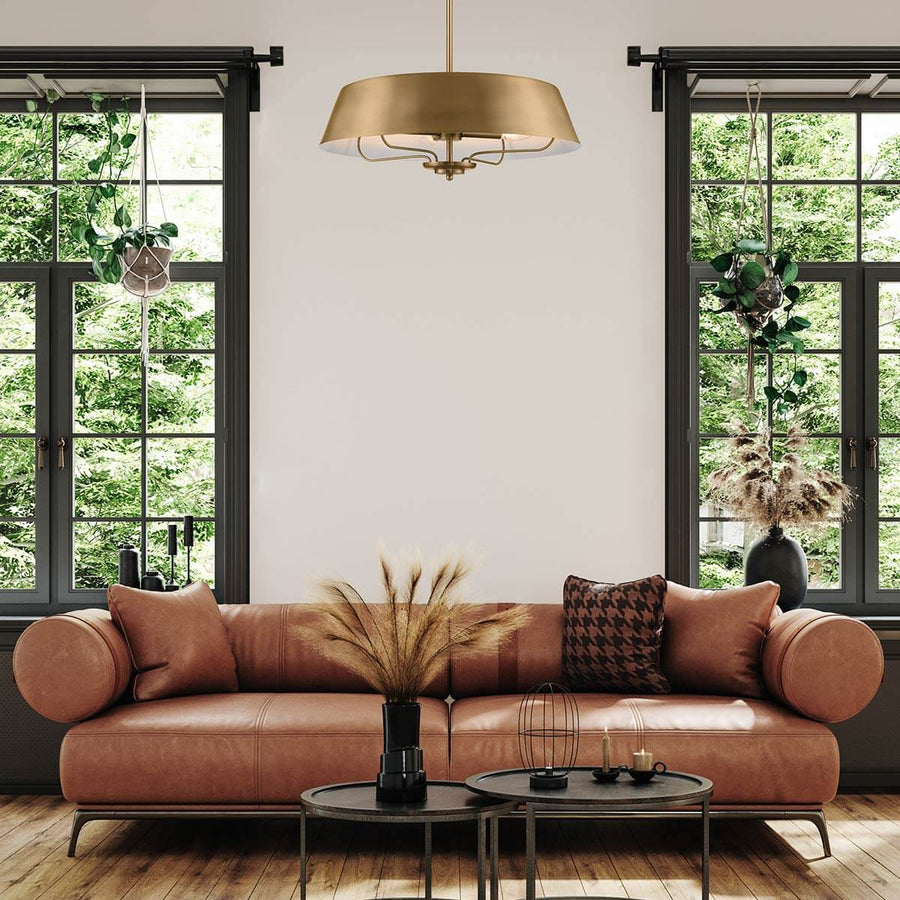 Suspension Luella 4 lumières bois et laiton, verre