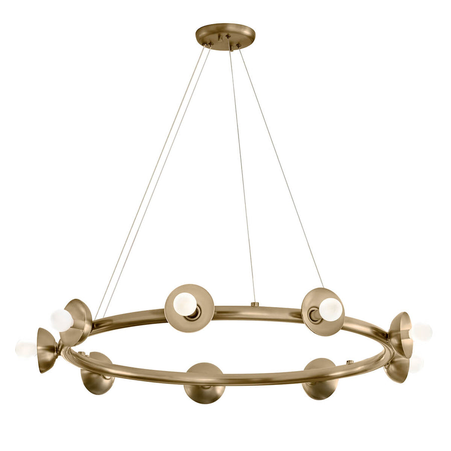 Second angle du même anneau bronze avec ses câbles fins tendus
