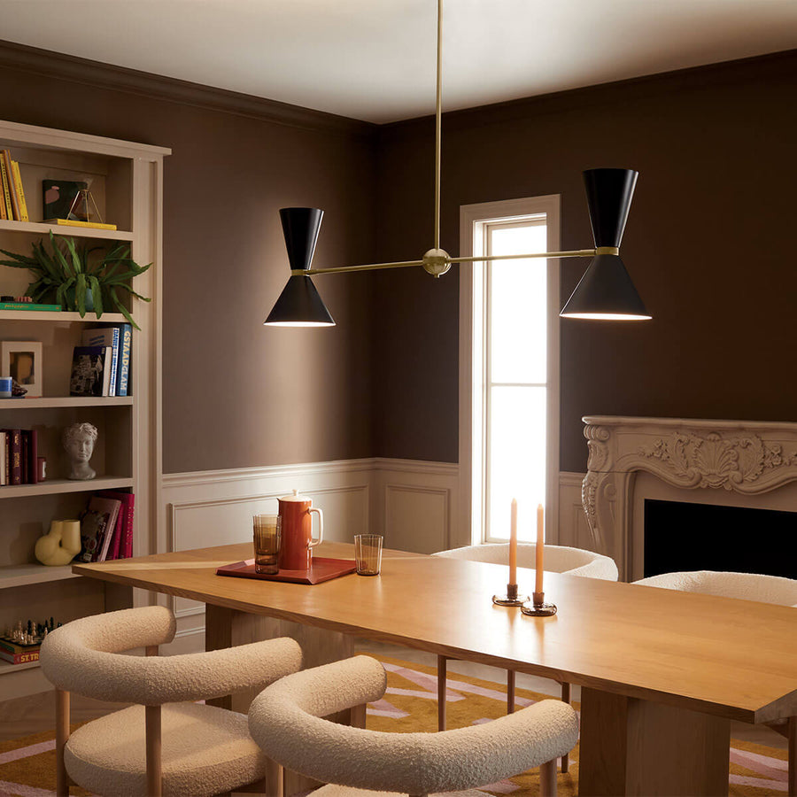 Suspension Phix 4 lumières noire et bronze, verre
