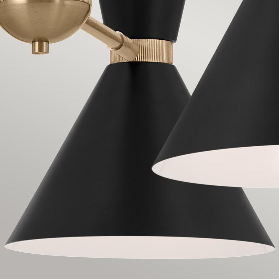Détail des coupelles coniques noires à intérieur blanc et collerette bronze moletée