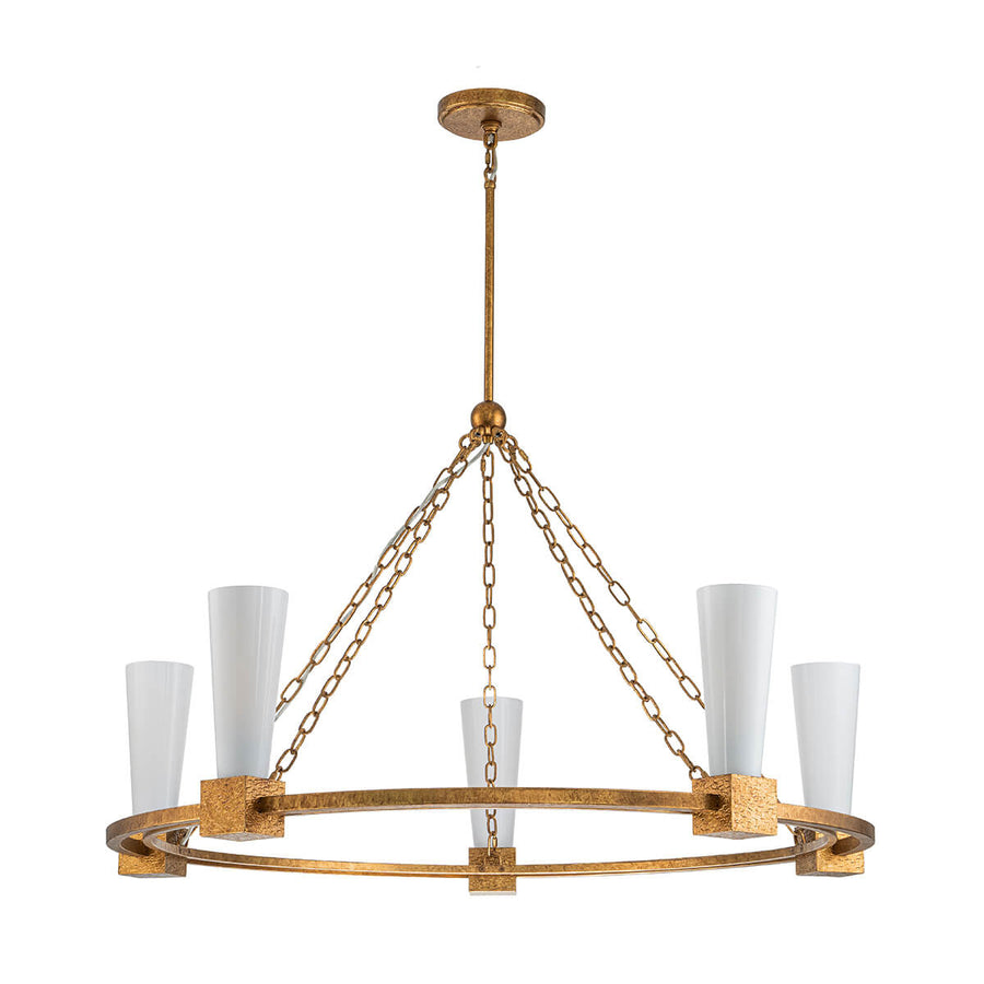 Lustre Kristy 5 lumières doré et opale, verre