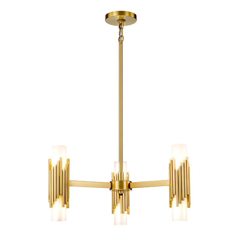 Lustre Marvele 6 lumières laiton vieilli et opale, verre