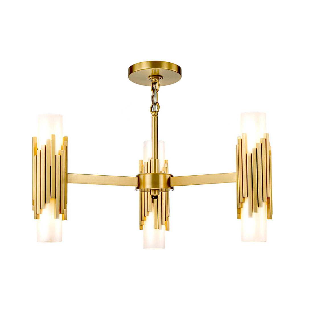 Lustre Marvele 6 lumières laiton vieilli et opale, verre