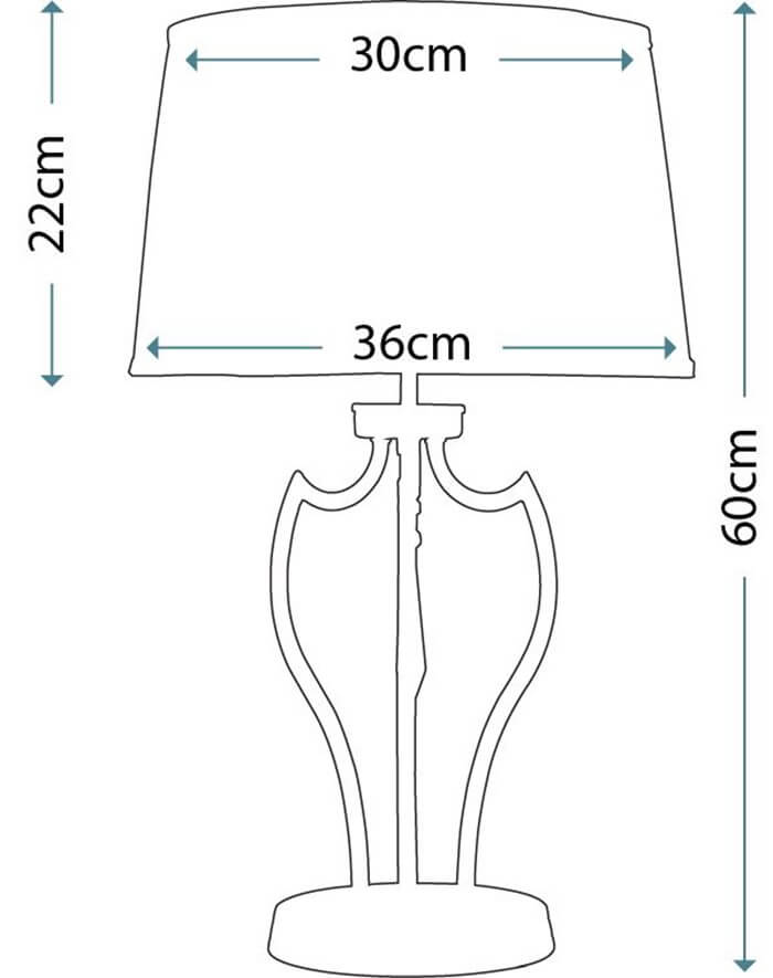 Schéma coté de la lampe, hauteur totale 60 cm et dimensions de l'abat-jour