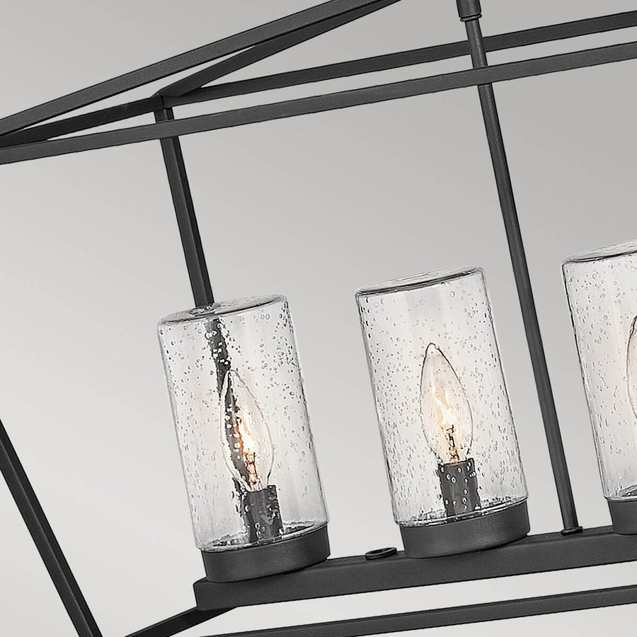 Suspension extérieure Alford Place 6 lumières noire et transparente, verre