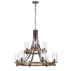 Lustre Angelo 9 lumières bois et gris, verre