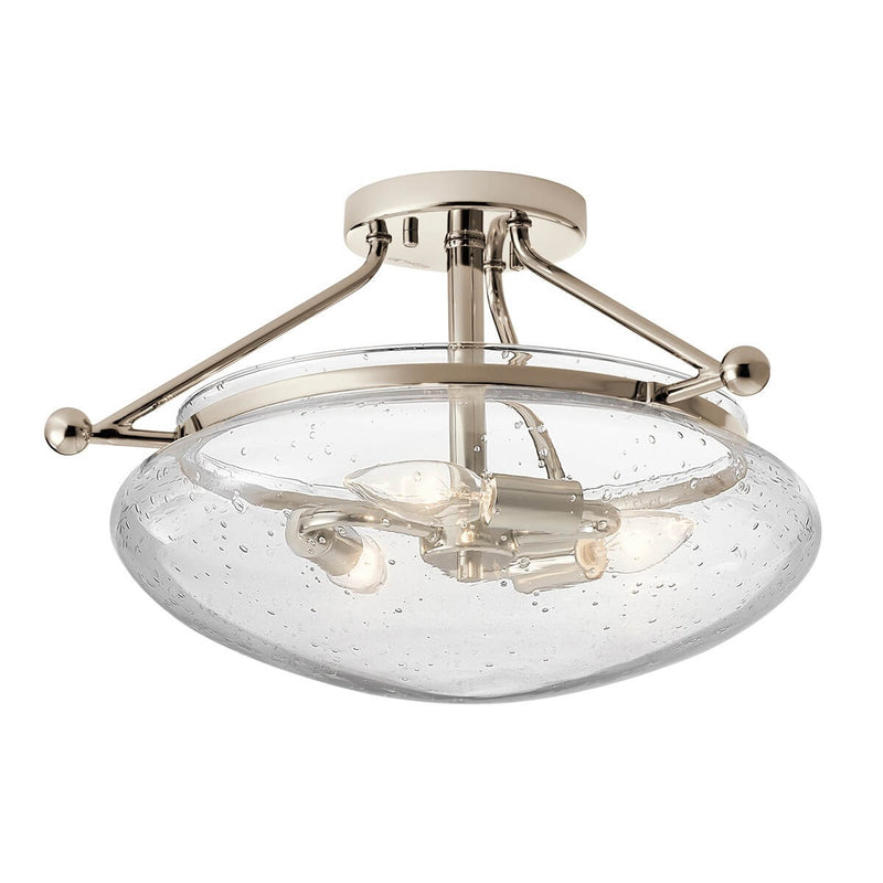 Plafonnier Belle 3 lumières nickel poli et transparent, verre