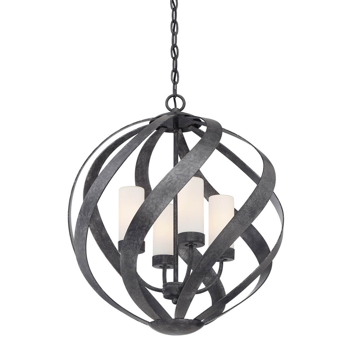 Suspension extérieure Blacksmith 4 lumières noire et opale, verre