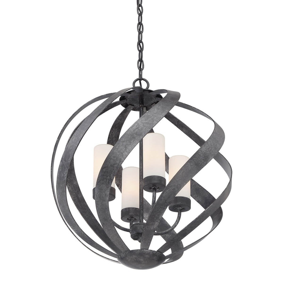 Suspension extérieure Blacksmith 4 lumières noire et opale, verre