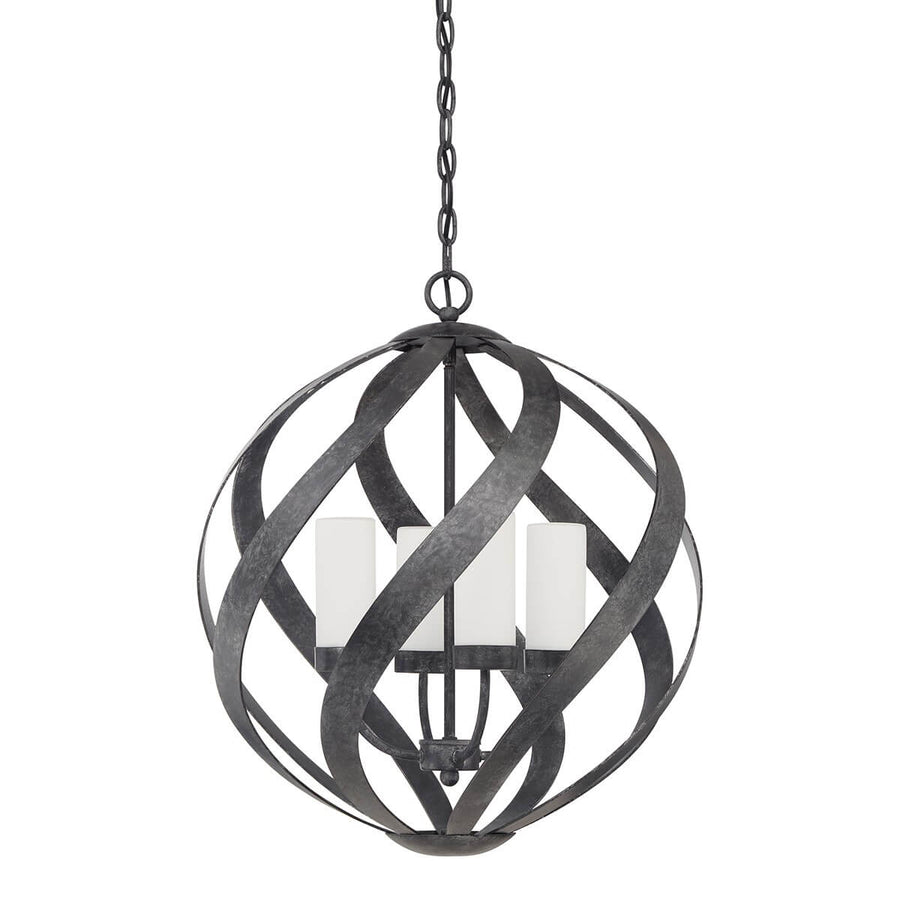 Suspension extérieure Blacksmith 4 lumières noire et opale, verre