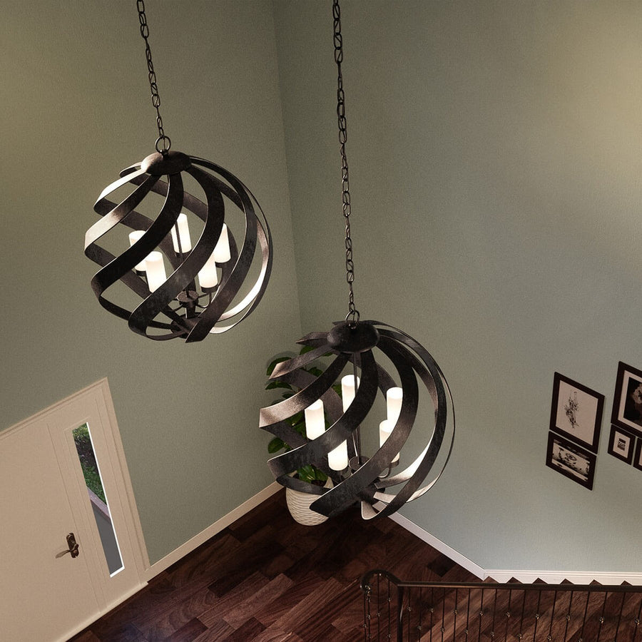 Suspension extérieure Blacksmith 5 lumières noire et opale, verre