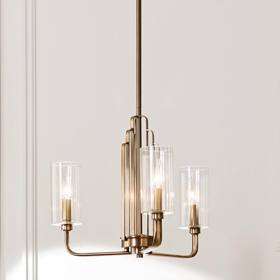 Lustre Kimrose 3 lumières bois et laiton, verre