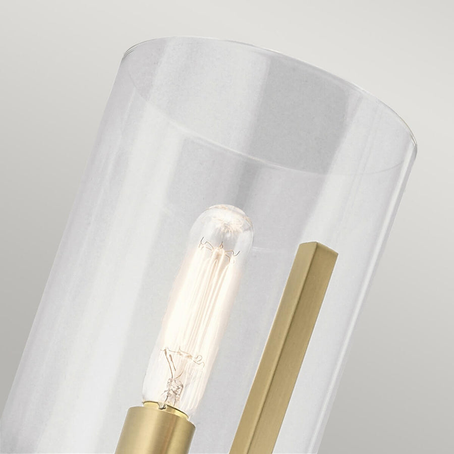 Détail du haut du verre transparent et de l'ampoule à filament