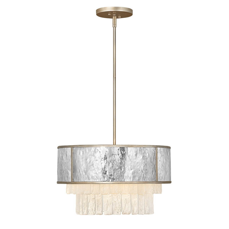 Suspension Reverie 4 lumières dorée et inox, cristal