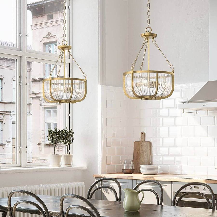 Suspension Roux 3 lumières bois et laiton, verre