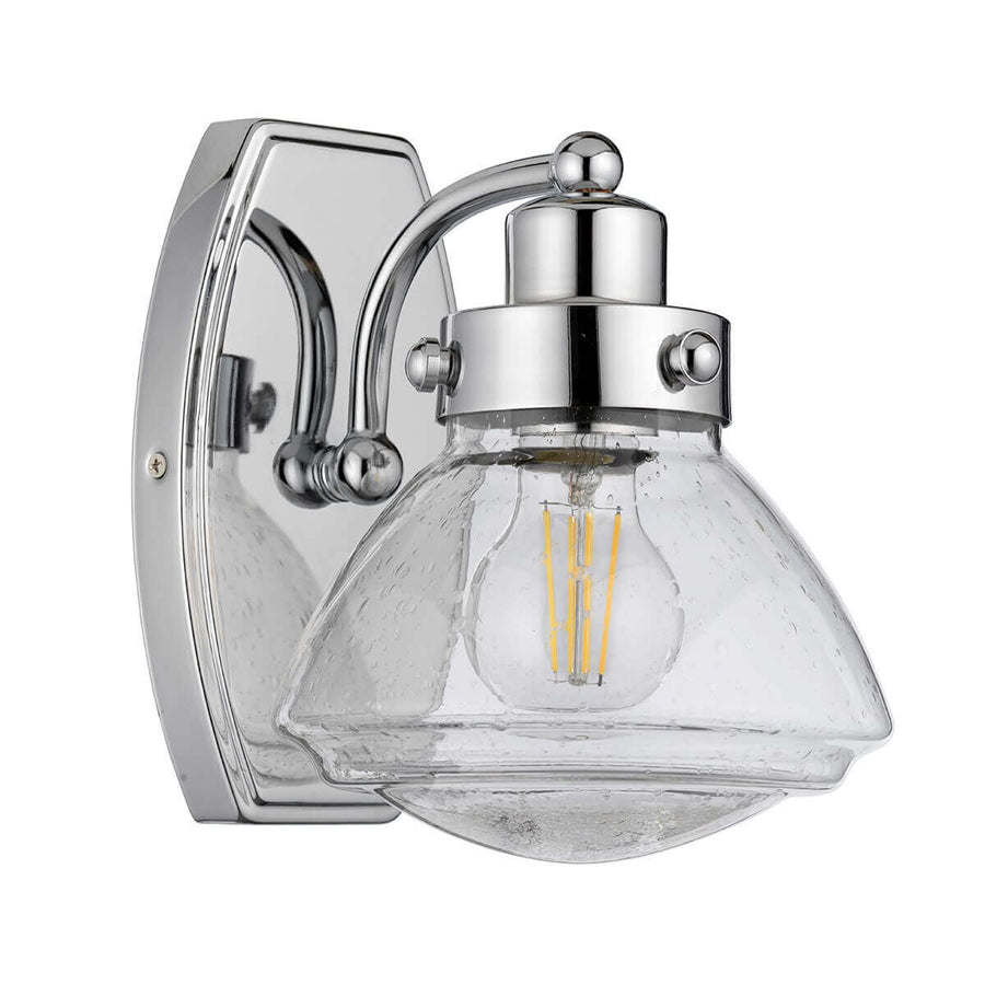 Même applique murale allumée, ampoule à filament visible à travers le verre clair