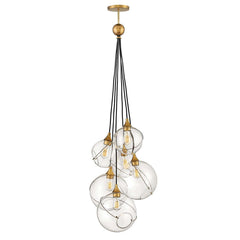 Suspension Skye 6 lumières laiton et transparente, verre