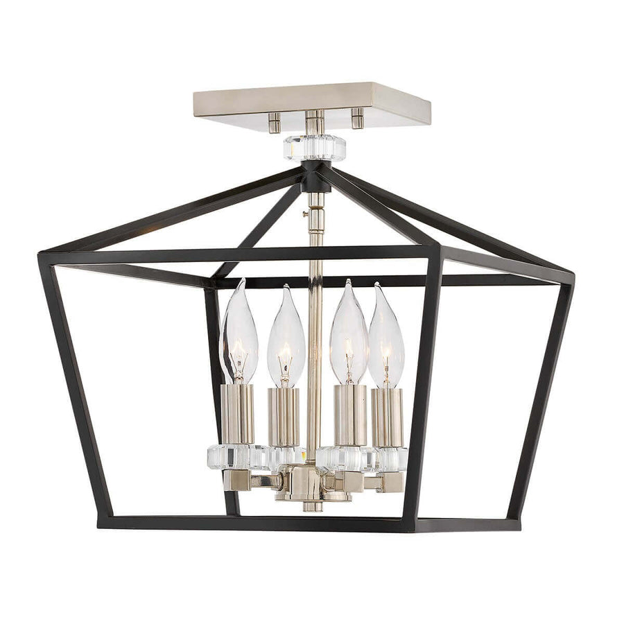 Produit de face, structure trapézoïdale noire avec cristaux et douilles nickel