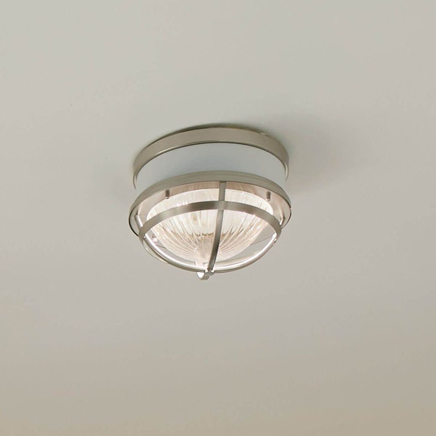 Plafonnier Tollis 2 lumières nickel satiné et blanc, verre