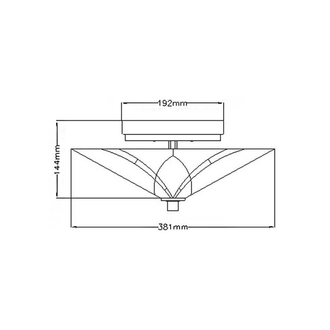 Schéma technique coté : largeur 381 mm, hauteur 144 mm, base 192 mm