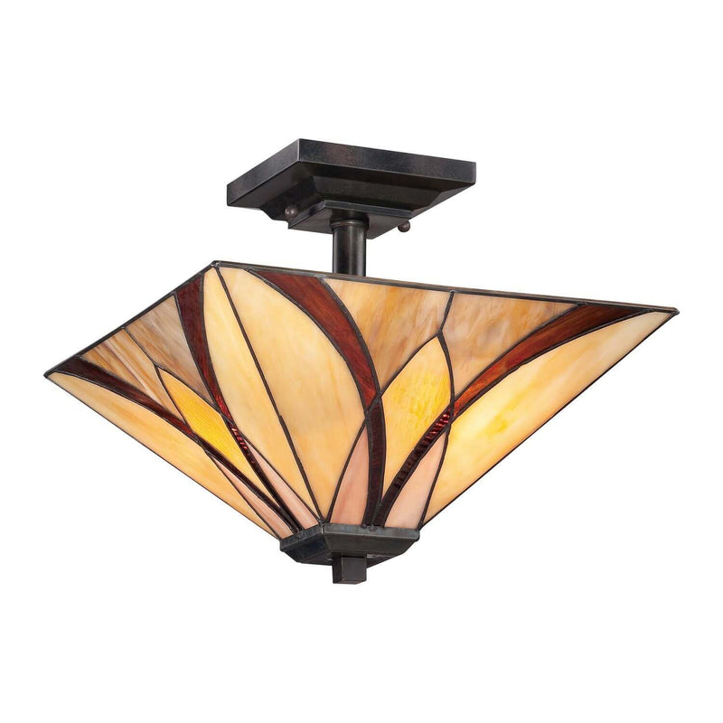 Plafonnier Asheville 2 lumières bronze, verre, L 35,6 cm