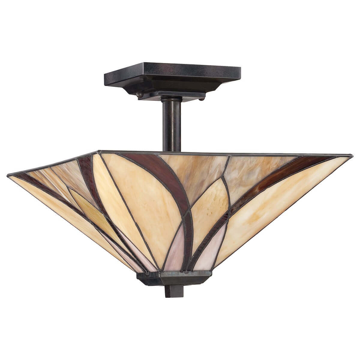 Plafonnier Asheville 2 lumières bronze, verre, L 35,6 cm