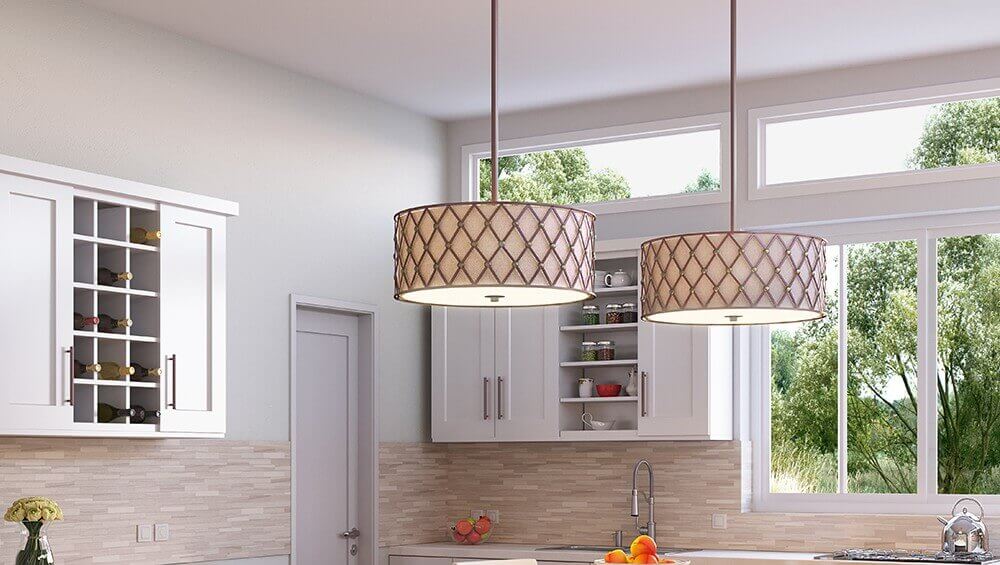 Suspension Brown Lattice 4 lumières cuivrée, lin