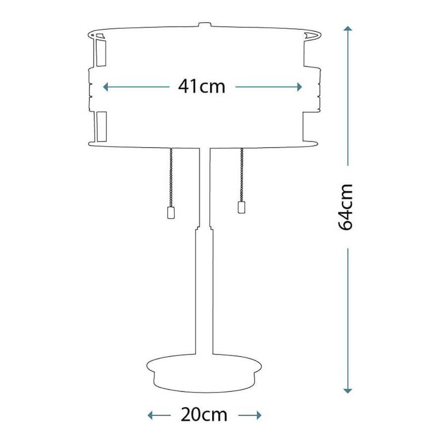 Schéma coté de la lampe avec hauteur et diamètre de l’abat-jour