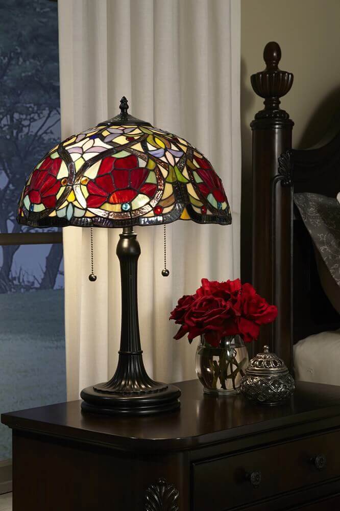Lampe à poser Larissa 2 lumières bronze, verre