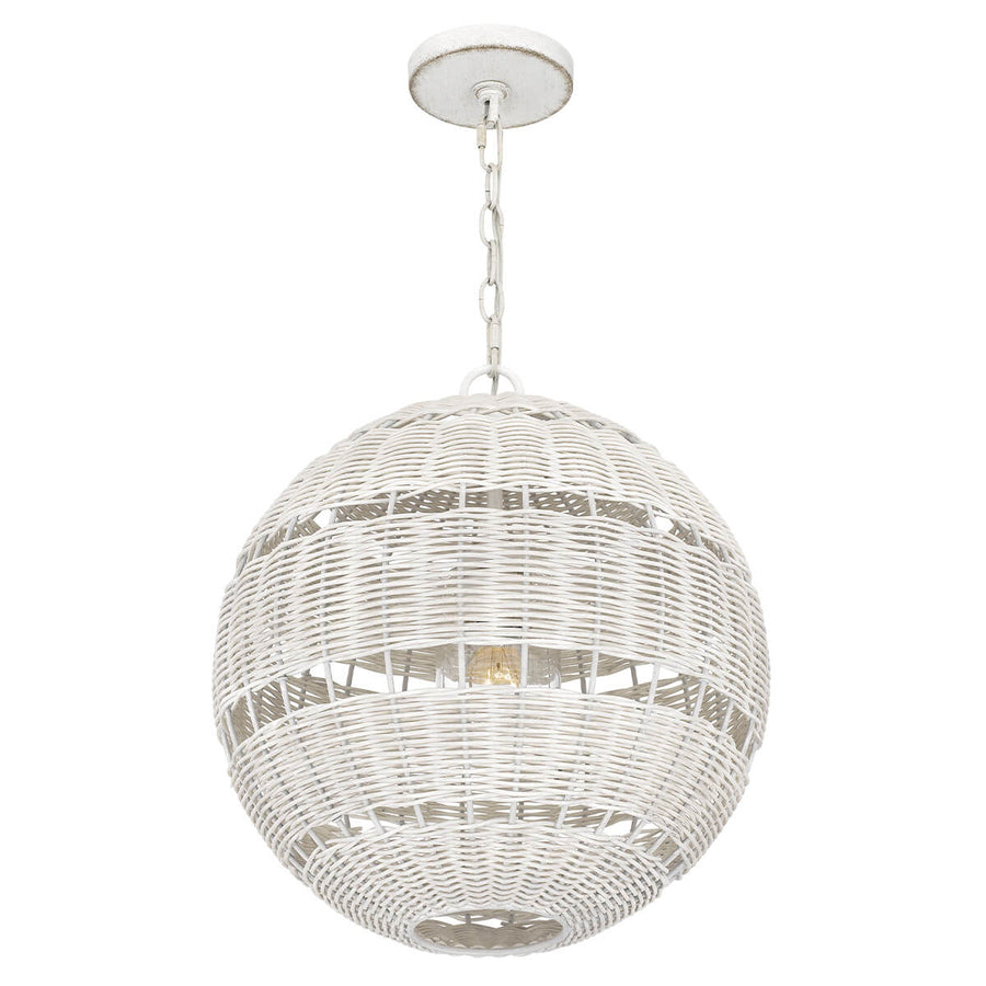 Autre angle de la suspension ronde montrant la régularité du cannage blanc.