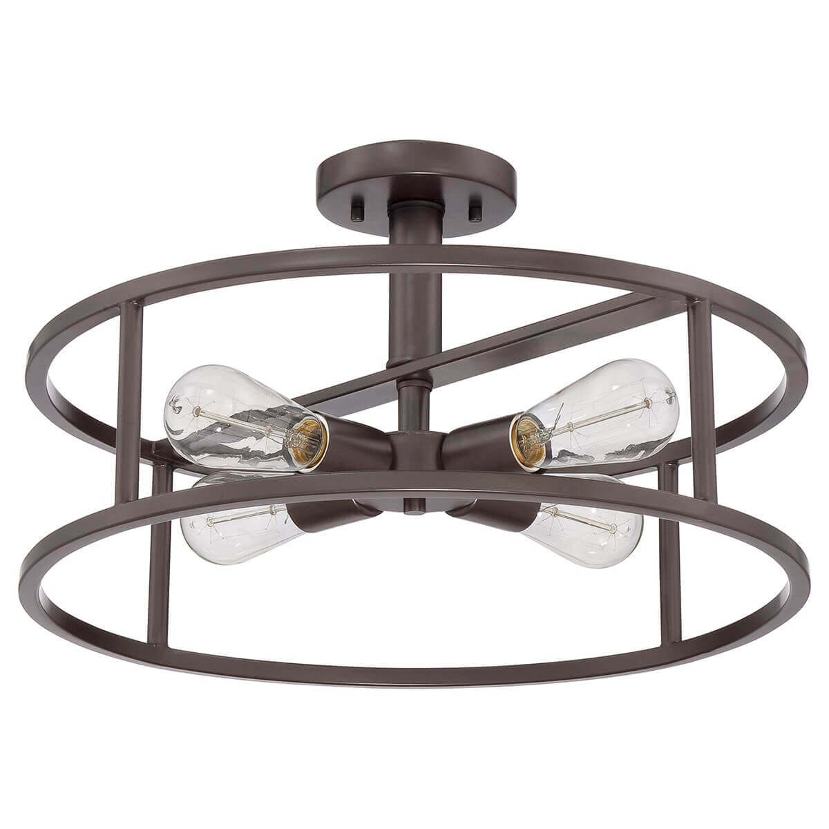 Vue de face du luminaire montrant la double armature circulaire et sa finition bronze