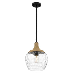 Suspension Royer noire et bois, verre