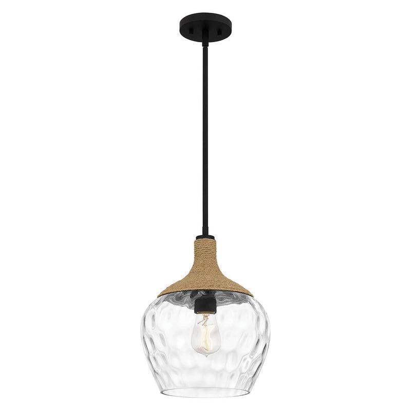 Suspension Royer noire et bois, verre