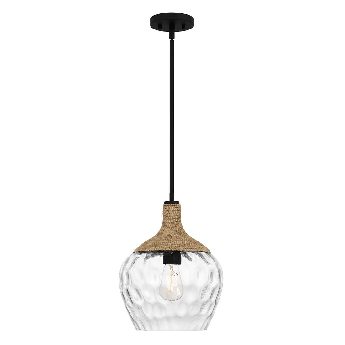 Suspension Royer noire et bois, verre