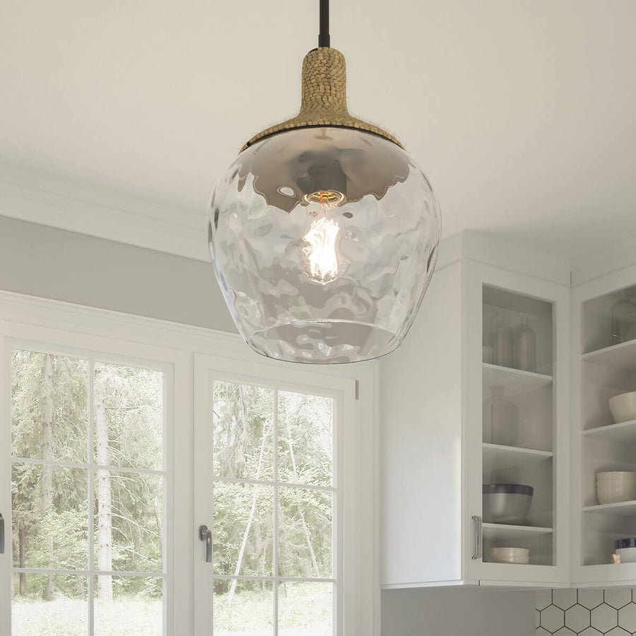 Suspension Royer noire et bois, verre