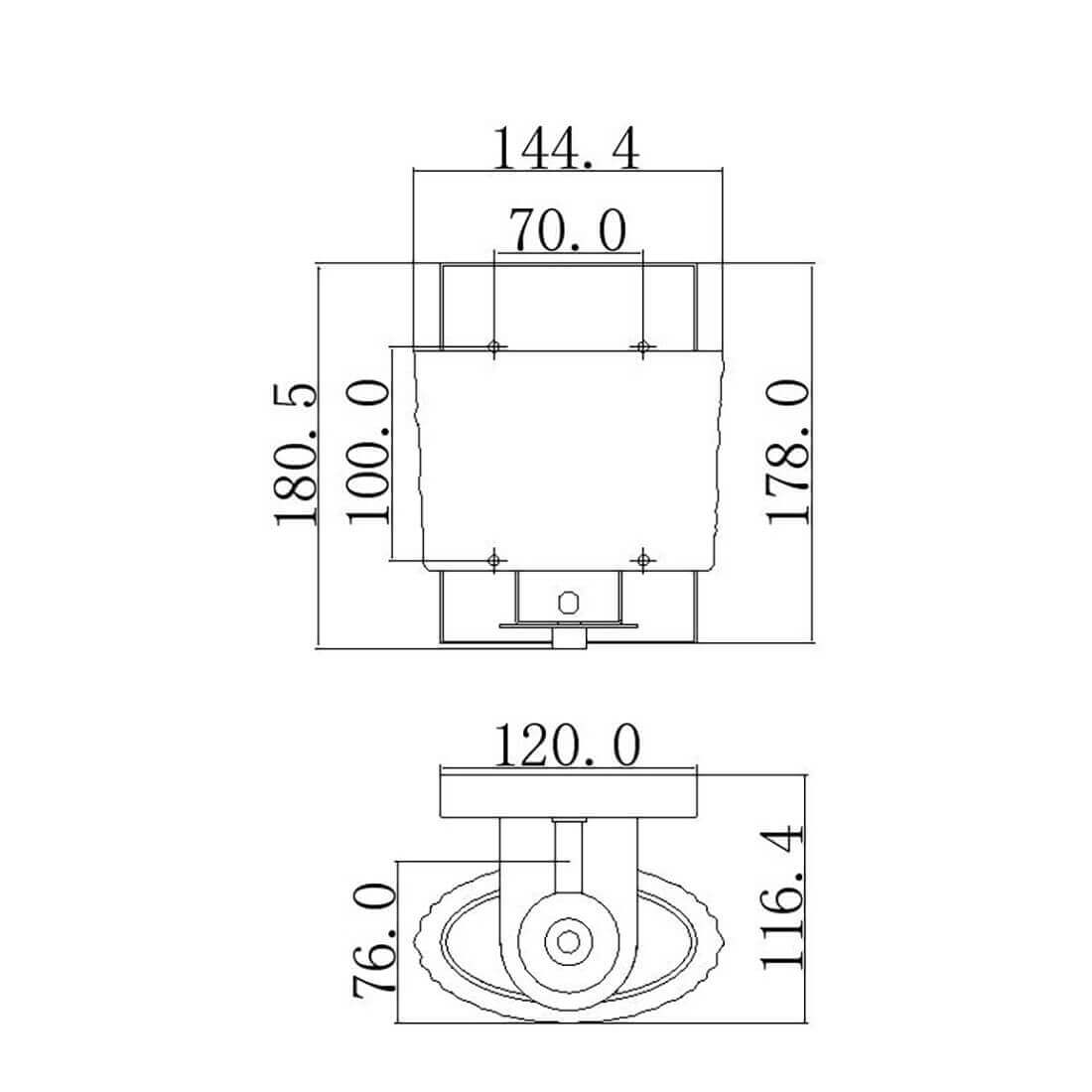 Schéma technique coté de l'applique : largeur, hauteur, profondeur et dimensions de la platine murale