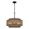 Suspension Teton 5 lumières noire mat et bois, corde