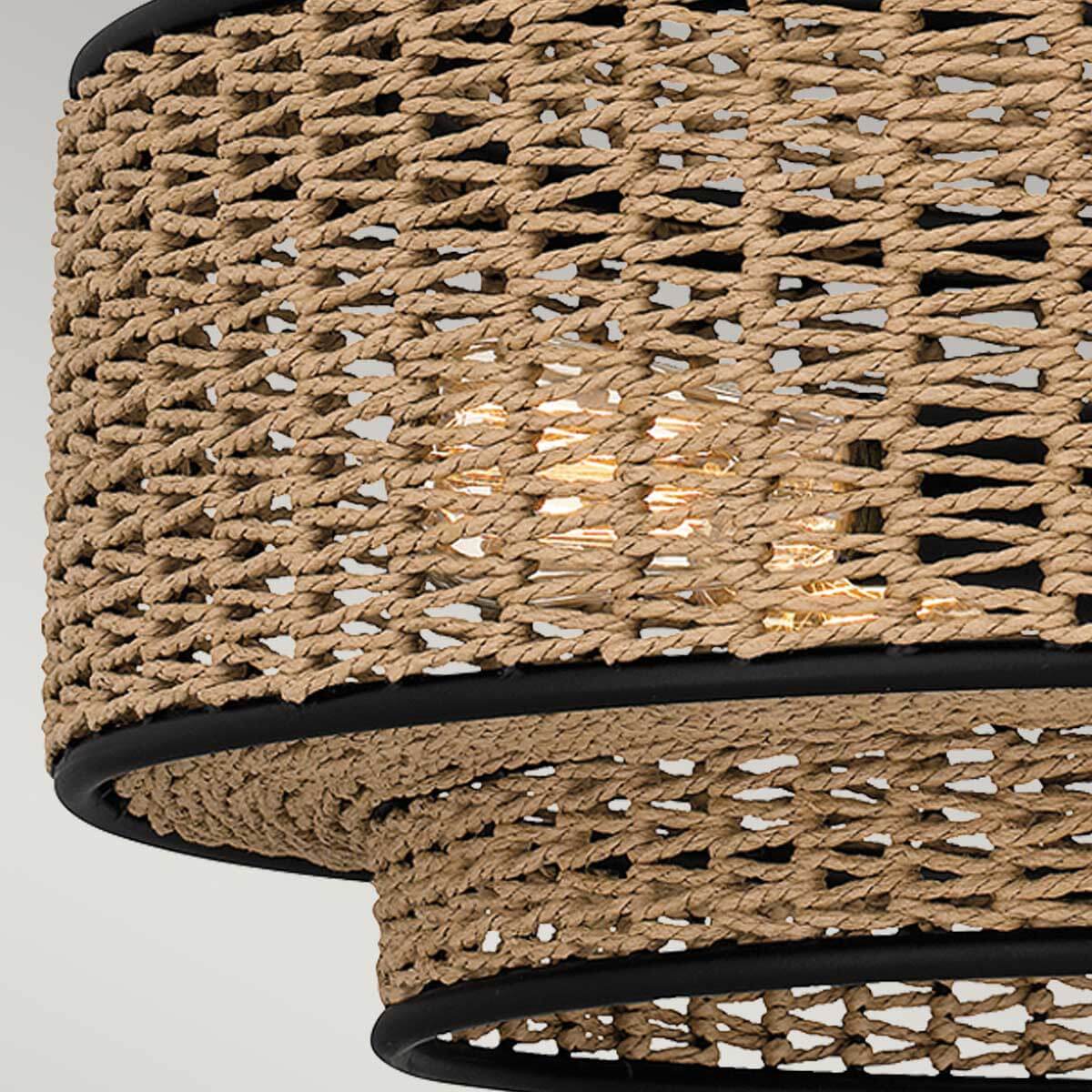 Suspension Teton 5 lumières noire mat et bois, corde