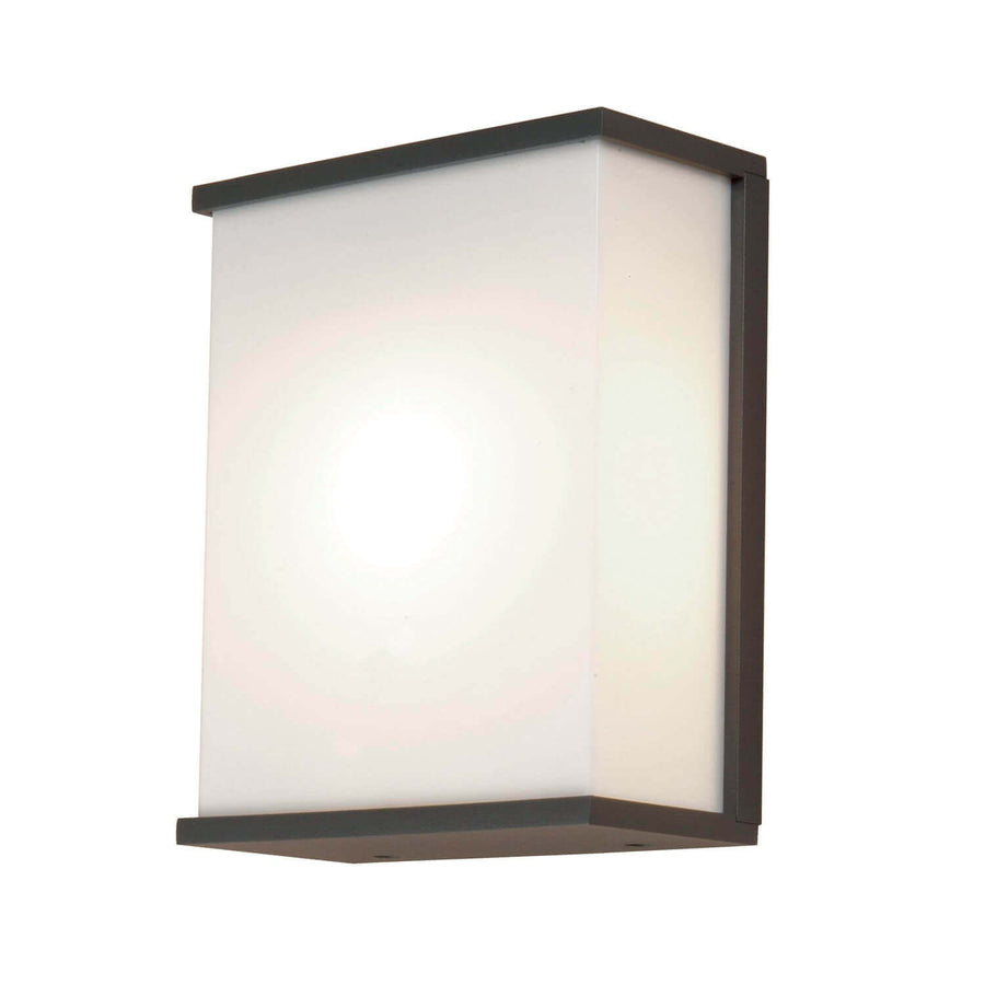 Vue de face du luminaire mural rectangulaire, cadre gris foncé et diffuseur blanc