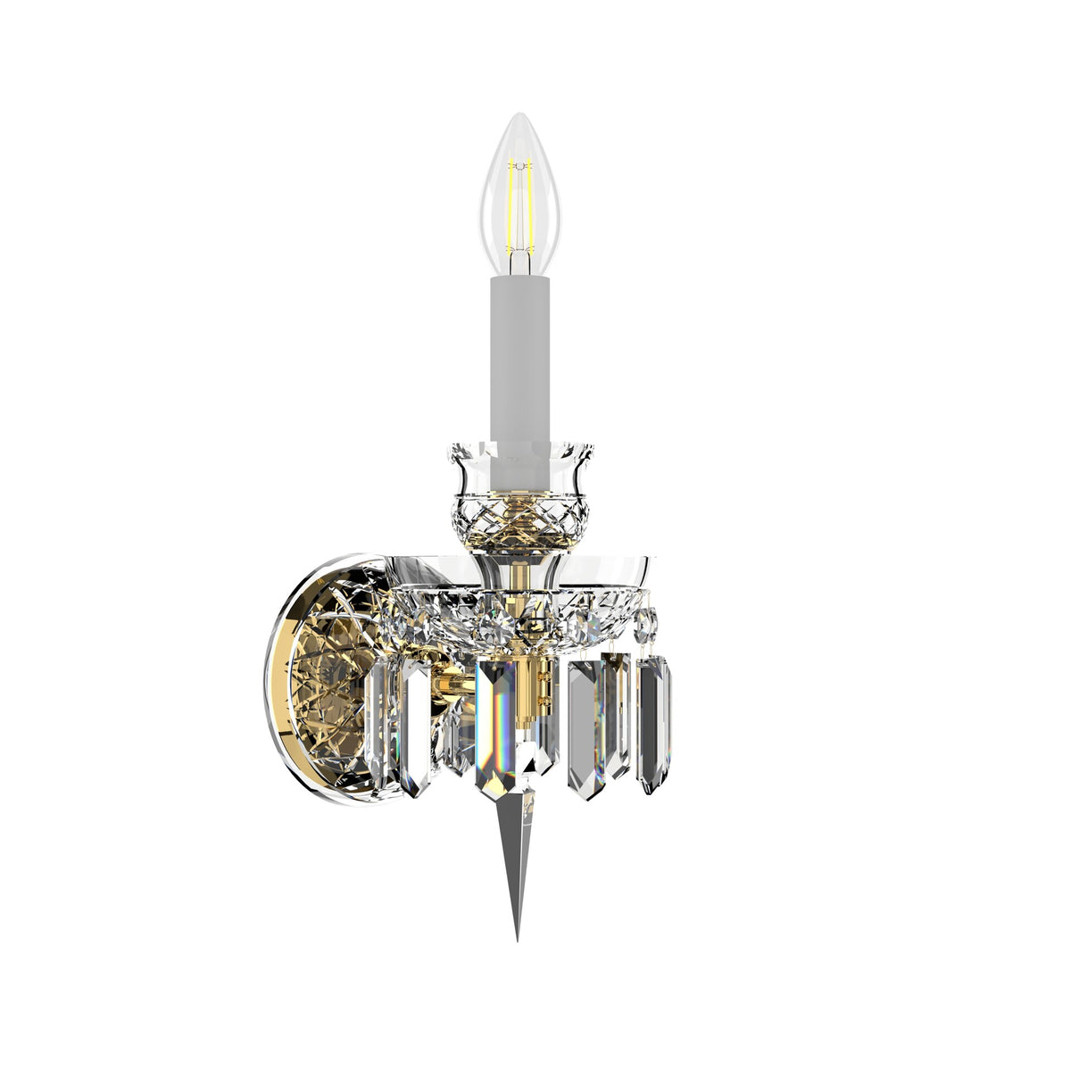 Même applique sur fond blanc, détail des pampilles de cristal et support doré