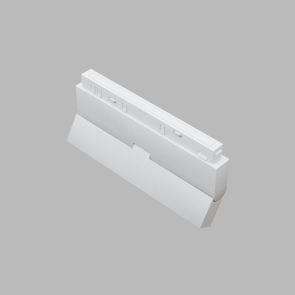Produit blanc isolé sur fond gris, vue arrière montrant le module d'accroche